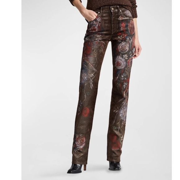 NEW Ralph Lauren Purple Kaida Metallic Bootcut Jeans In Lustrous Floral Size 27 - Picture 2 of 13